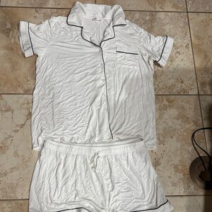 Aria White Pajama Set with Black Trim